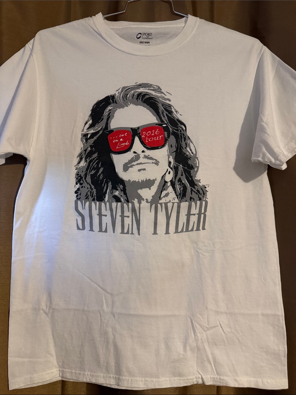 Steven Tyler White Graphic T-Shirt with Red Accent out on a limb 2016 TOUR